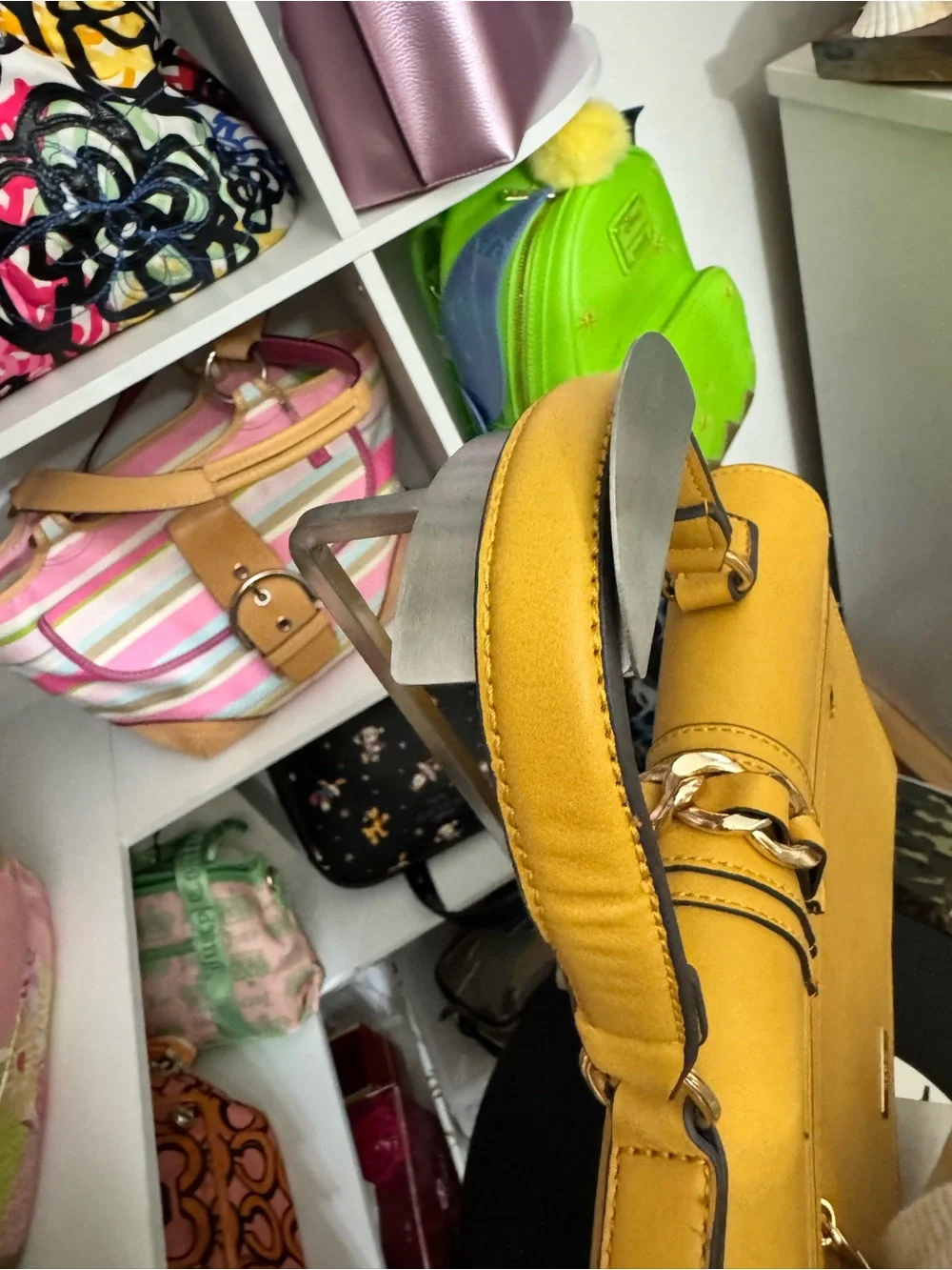 ALDO Yellow Top-Handle Satchel with Chain Accent